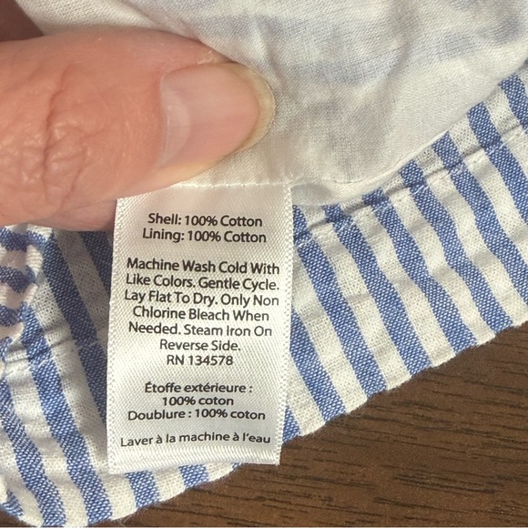 Vineyard Vines Blue White Seersucker Off Shoulder Ruffle Top Sz 6 - Picture 6 of 7